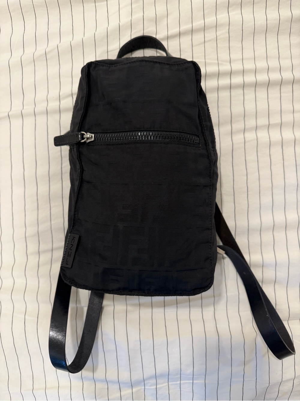 Fendi Black Mini Backpack with Black Zucca Print Canvas